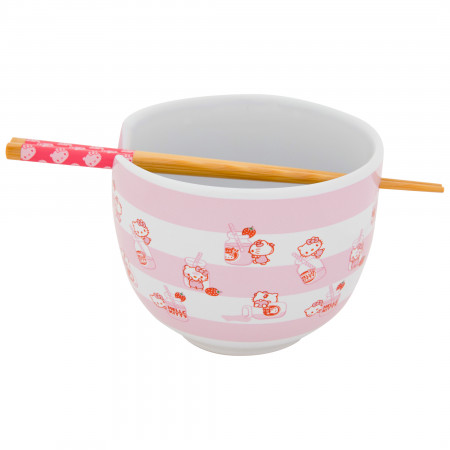 Hello Kitty Strawberry Milk Ramen Bowl with Chopsticks